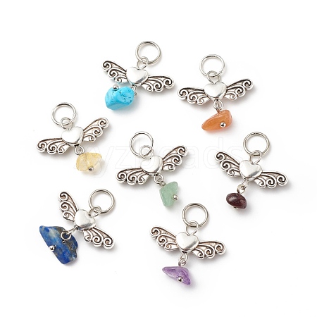 7Pcs 7 Styles Chakra Natural & Synthetic Mixed Stone Chips Alloy Pendants PALLOY-JF01778-01-1