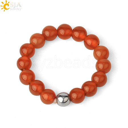 4MM Round Natural Red Agate Beaded Stretch Rings VM0712-7-1