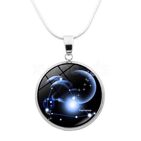 Glass Constellation Pendant Necklace with Brass Snake Chains PW-WG90948-06-1