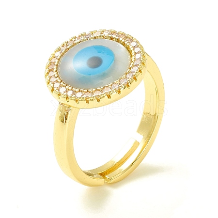 Clear Cubic Zirconia Flat Round with Evil Eye Adjustable Ring ZIRC-P096-06G-1