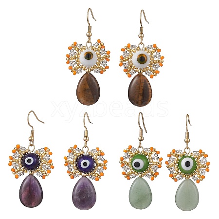 Natural Gemstone Dangle Earrings EJEW-MZ00169-1