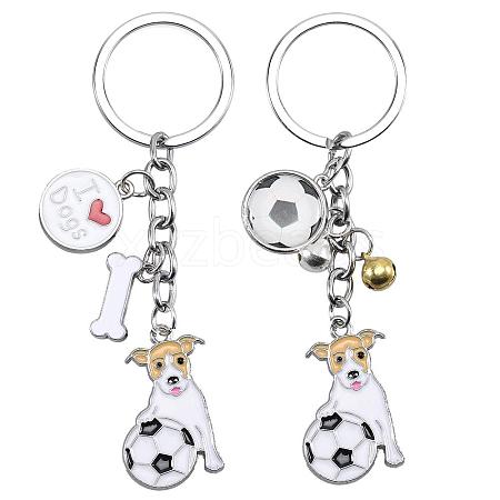 WEWAYSMILE 2 pcs Dog Keychain Car Keychain Pet Pendant Key-Ring Lovely Dog Key-ring Portable Metal Keychain Gift for Pet Lover Birthday Puppy Theme Party Supplies (Soccer and Dogs) JX799A-1