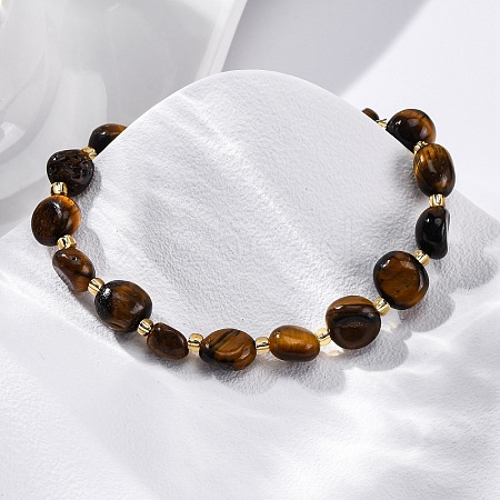 Natural Tiger Eye Beaded Bracelets for Women G-P563-07P-19-1