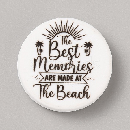 Flat Round with Word Food Grade Eco-Friendly Printed Silicone Focal Beads SIL-SZC0008-07A-1