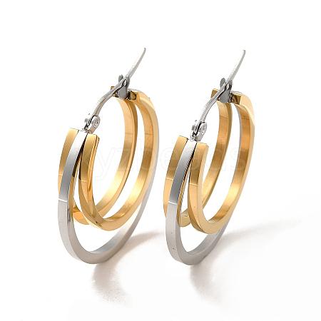 Two Tone 304 Stainless Steel Triple Circle Hoop Earrings for Women EJEW-I272-01GP-1