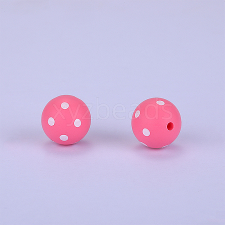 Printed Round with Polka Dot Pattern Silicone Focal Beads SI-JX0056A-135-1