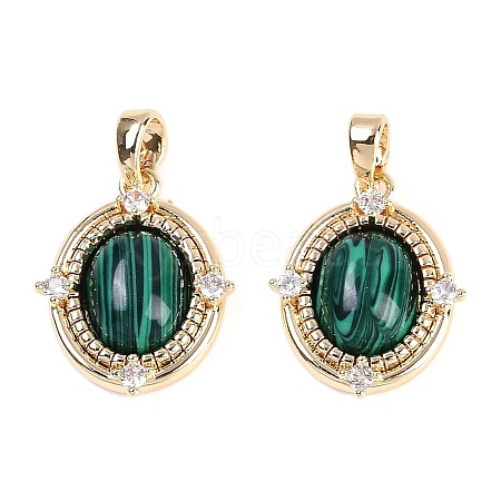 Synthetic Malachite Oval Pendants KK-U043-44G-A-1