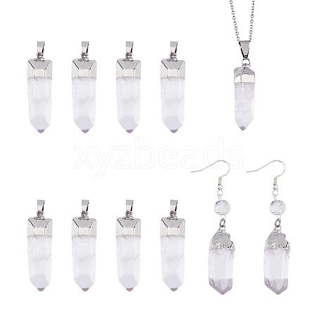 BENECREAT 8Pcs Natural Quartz Crystal Double Terminal Pointed Pendants G-BC0001-53P-1