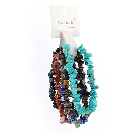 5Pcs Natural Gemstone Stretch Bracelets Sets for Women PW-WG4E64F-03-1