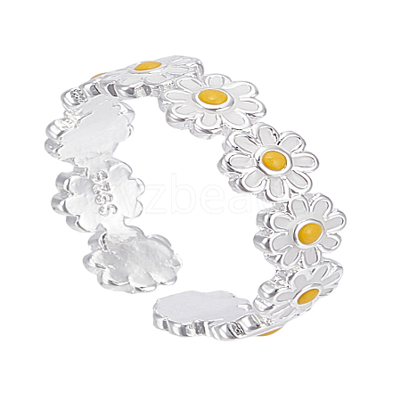 1Pc Brass Enamel Daisy Finger Ring for Women RJEW-LP0001-35-1