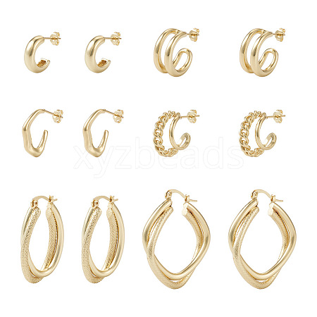 Yilisi 4Pair 4 Style C-shape Brass Stud Earrings DIY-YS0001-41-1