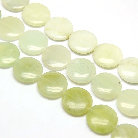 Natural Flat Round Xiuyan Jade Beads Strands G-L245-03-1