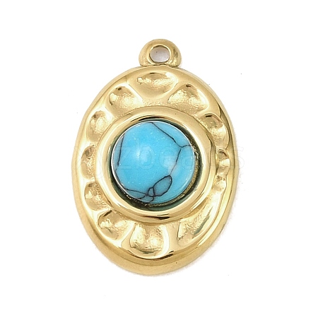303 Stainless Steel with Synthetic Turquoise Pendants STAS-K325-01G-03-1