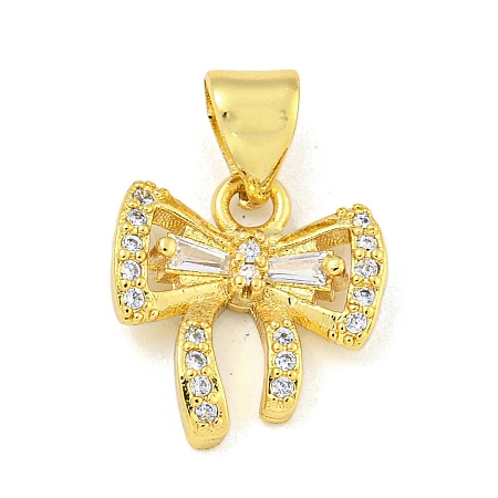 Bowknot Rack Plating Brass Clear Cubic Zirconia Pendants KK-Z053-14G-06-1