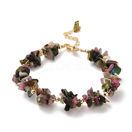 Natural Tourmaline Chip Beaded Bracelets for Women BJEW-F478-01E-1