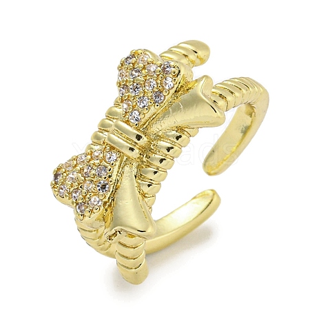 Brass Micro Pave Cubic Zirconia Cuff Ring RJEW-E296-08G-1