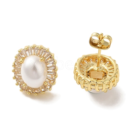 Oval ABS Imitation Pearl Studs Earrings EJEW-K289-09G-1