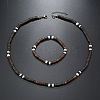 Bohemian Style Coconut Shell with Synthetic Turquoise Rondelle Beaded Necklaces & Bracelets Sets FS-WG8D889-04-1