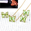 Butterfly Alloy Glass Pendant Necklaces & Stud Earrings & Rings Sets for Women WG31995-04-1