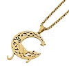 304 Stainless Steel Hollow Moon Cat Shaped Pendant Box Chain Necklaces NJEW-M010-06G-1