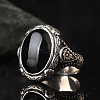 Oval Natural Black Agate Finger Rings PW-WG03CB0-01-1