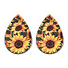 Single Face Sunflower Printed Wood Big Pendants WOOD-TAC0021-01A-2