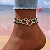 Glass Seed Beads & Alloy Heart Link Anklets WGBE152-05-2