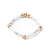 Glass Bugle & Brass Beads Stretch Rings for Women RJEW-JR00692-4