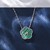 304 Stainless Steel Green Enamel 5-Petal Flower Pendant Necklaces for Women NJEW-U032-17P-01-3