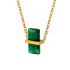 Rectangle Glass Pendant 304 Stainless Steel Cable Chain Necklaces for Women FS-WGAF7A7-05-3
