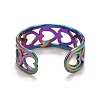 Rainbow Color Ion Plating(IP) 304 Stainless Steel Heart Wrap Open Cuff Ring for Women RJEW-A005-09-3