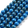 Synthetic Gold Line Turquoise Beads Strands G-H026-01E-02-1