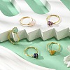 Copper Wire Wrapped Natural Quartz Crystal & Rose Quartz & Green Aventurine & Lapis Lazuli & Topaz Jade  Nuggets Finger Rings for Women RJEW-JR00794-2