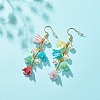 Plastic Flower with Brass Chains Long Dangle Earrings EJEW-JE04942-3