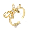 Bowknot Brass Micro Pave Clear Cubic Zirconia Open Cuff Rings for Women RJEW-C098-22G-1