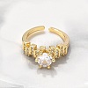 Round Brass Micro Pave Clear Cubic Zirconia Cuff Rings RJEW-C120-28G-2