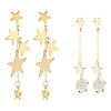 2 Pairs 2 Style Cat Eye Planet & Brass Star Asymmetrical Earrings EJEW-AN0002-20-1
