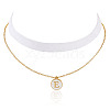 Alloy Enamel Letter Pendant Single Face White Velvet Ribbon & Brass Chain Double Layered Choker Necklaces NJEW-TAC0034-2