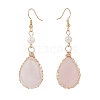 Natural Rose Quartz Teardrop Dangle Earrings with Natural Pearl EJEW-JE04850-05-3