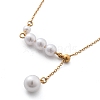 Ion Plating(IP) 304 Stainless Steel & White Plastic Pearl Round Pendant Lariat Necklaces for Women NJEW-P320-18G-5