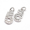 Real Platinum Plated Tone Brass Micro Pave Cubic Zirconia Number Charms ZIRC-E011-05-1