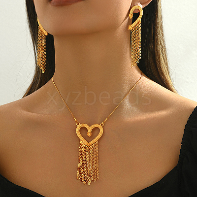 Elegant Zinc Alloy Hollow Heart Tassel Jewelry Set for Women LS-HX7925-1
