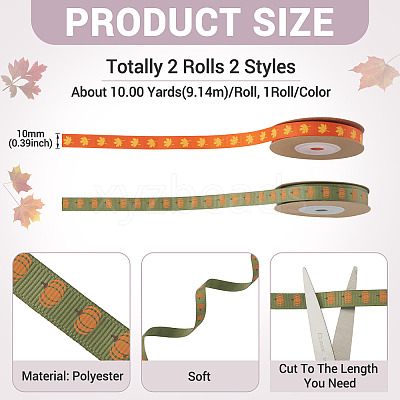 2 Rolls 2 Styles Thanksgiving Day Themes Polyester Ribbon OCOR-TA0003-29A-1
