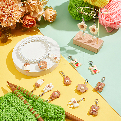 Flower/Ice Lolly/Bowknot Resin Pendant Locking Stitch Markers HJEW-AB00658-1