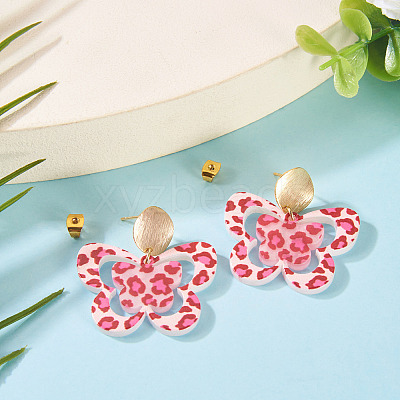 Brass Printing Acrylic Butterfly Dangle Stud Earrings EJEW-TA00674-1