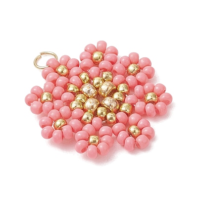 Glass Seed Beaded Flower Pendants PALLOY-MZ01181-03-1