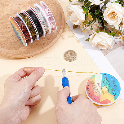 6 Rolls 6 Colors Round Copper Jewelry Wire CWIR-BBC0001-12-1