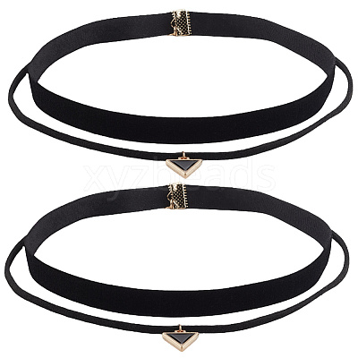 4Pcs 2Styles Alloy & Black Velvet Inverted Triangle Pendant Double Layer Choker Necklaces NJEW-WH20002-11B-1
