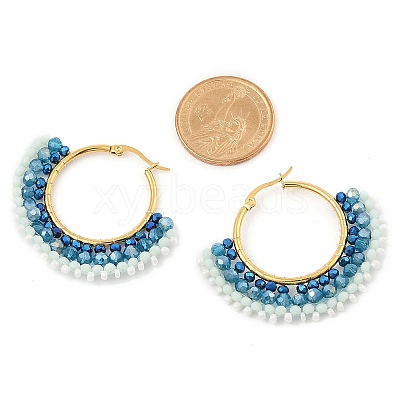304 Stainless Steel & Bohemian Beaded Fan Hoop Earrings for Women EJEW-R001-01G-01-1