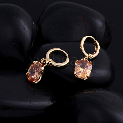 Real 18K Gold Plated Hot Trends Oval Brass Rhinestone Dangle Hoop Earrings EJEW-EE0001-122B-1